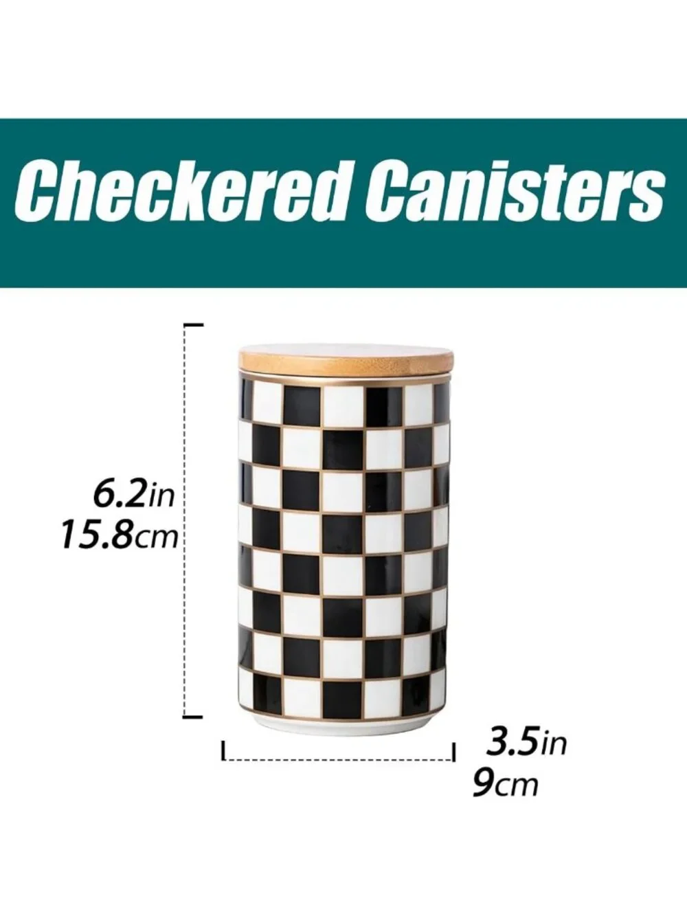 Checkered Airtight Ceramic Canister for Kitchen Storage - Black & White Coffee